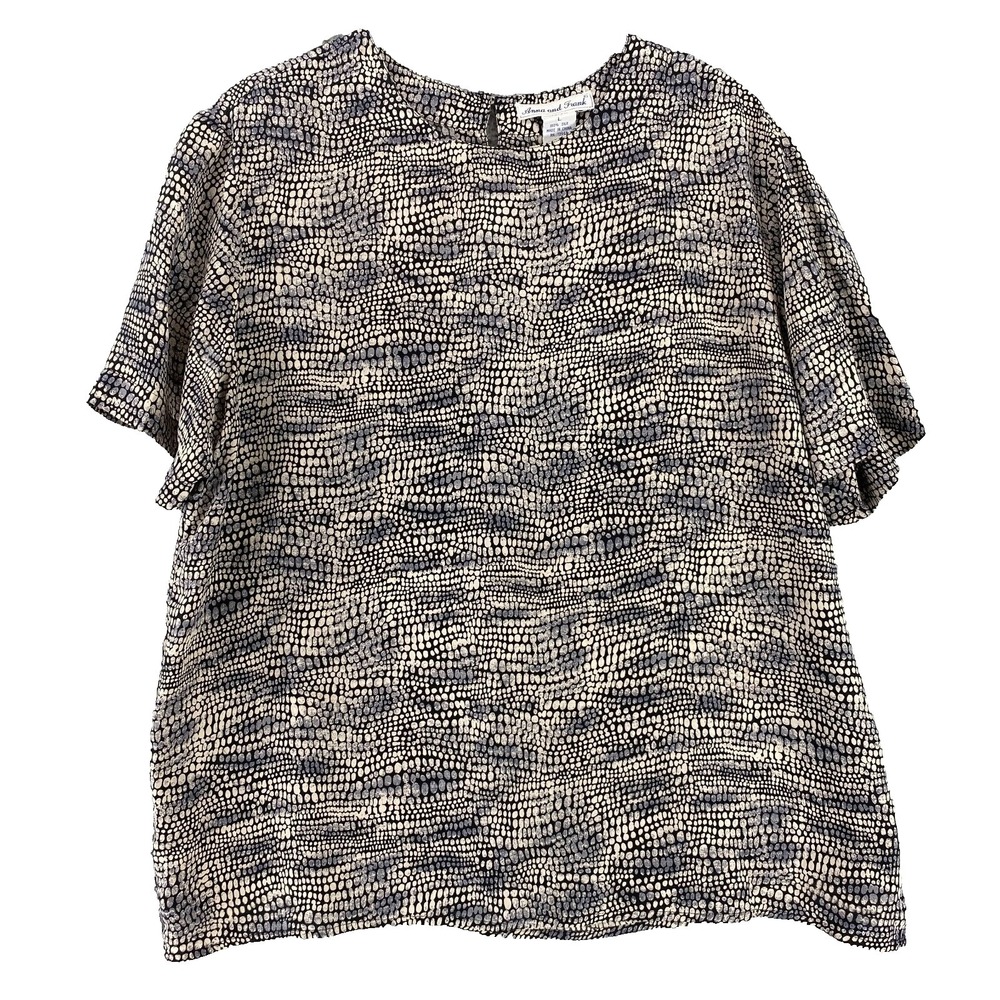 Anna and Frank Shirt Button Blouse Top Large 100% Silk Black Snake Print Classic